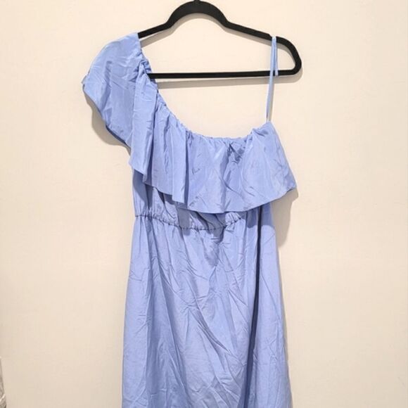 FINAL SALE🌷Club Monaco Hanitah👗 silk one shoulder ruffle dress size 10 - Picture 7 of 16